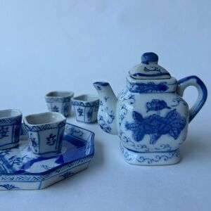 Miniature Chinese Tea Set Blue Vintage Inpired Service for Four
